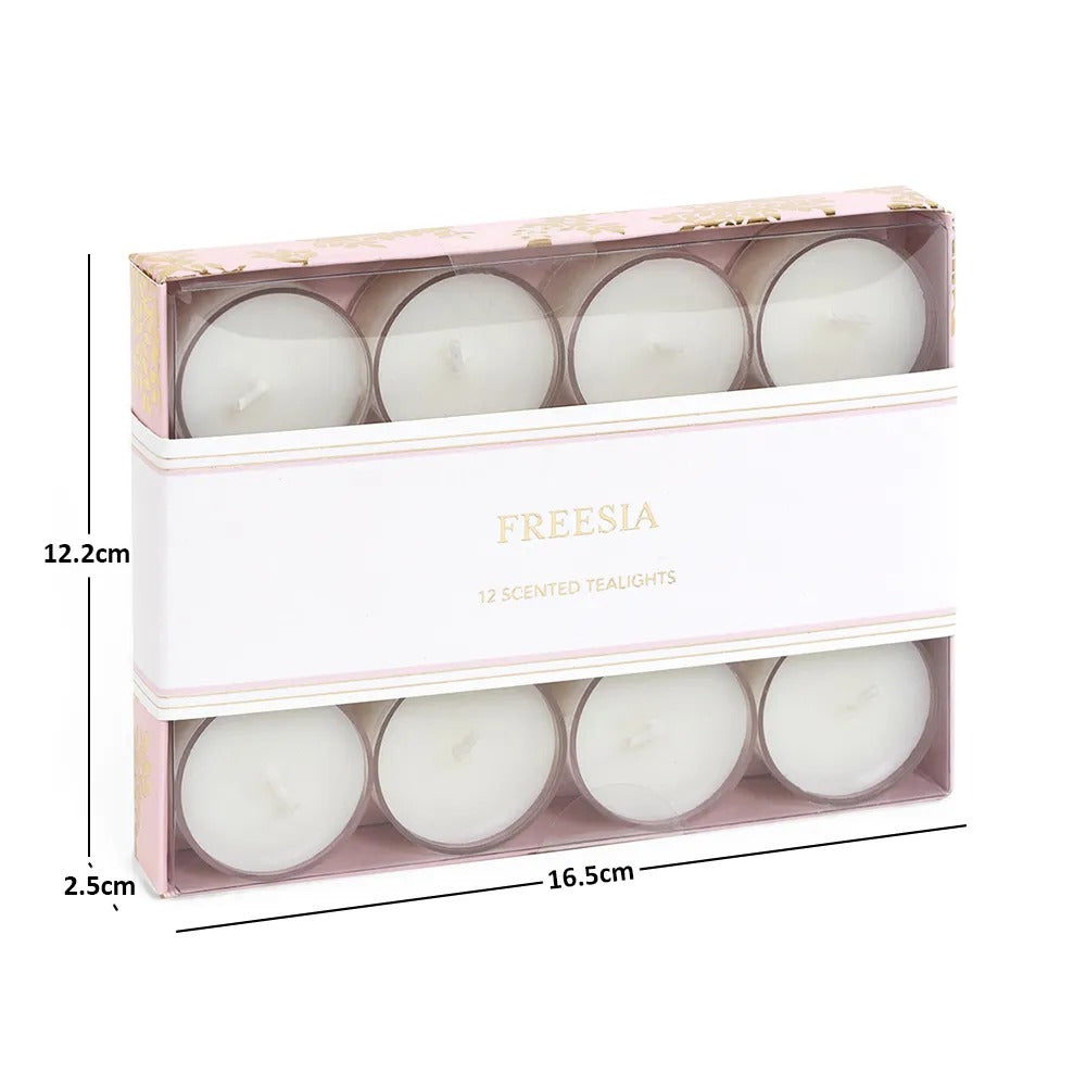 12-Piece Freesia Tealight Candle Set, Pink