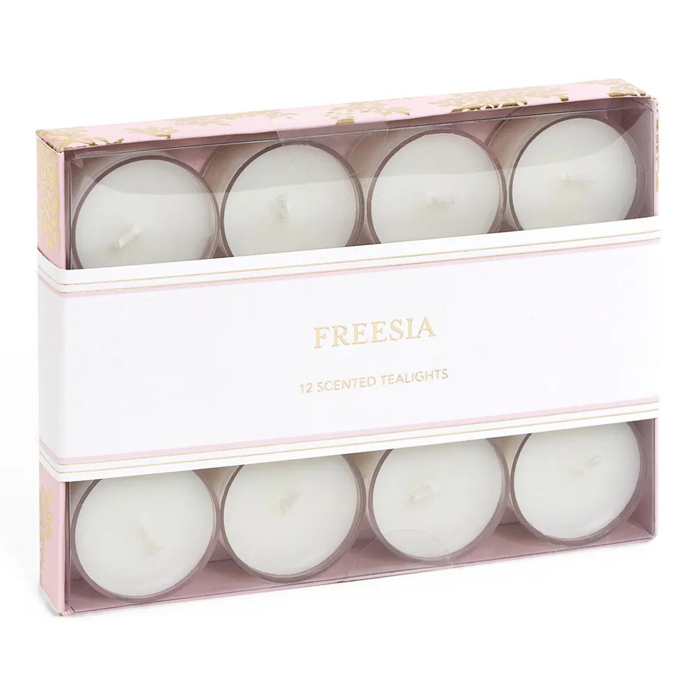 12-Piece Freesia Tealight Candle Set, Pink