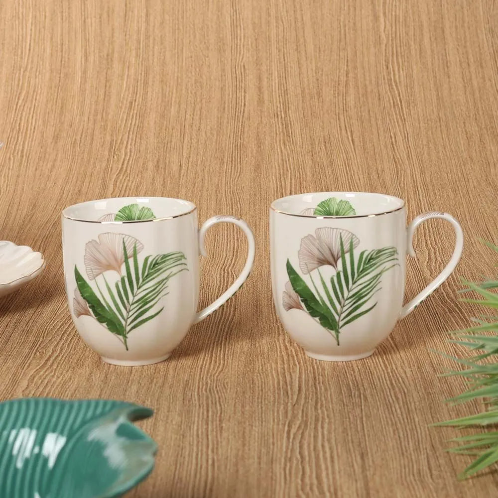 Exotique Porcelain Mugs (White/Green)