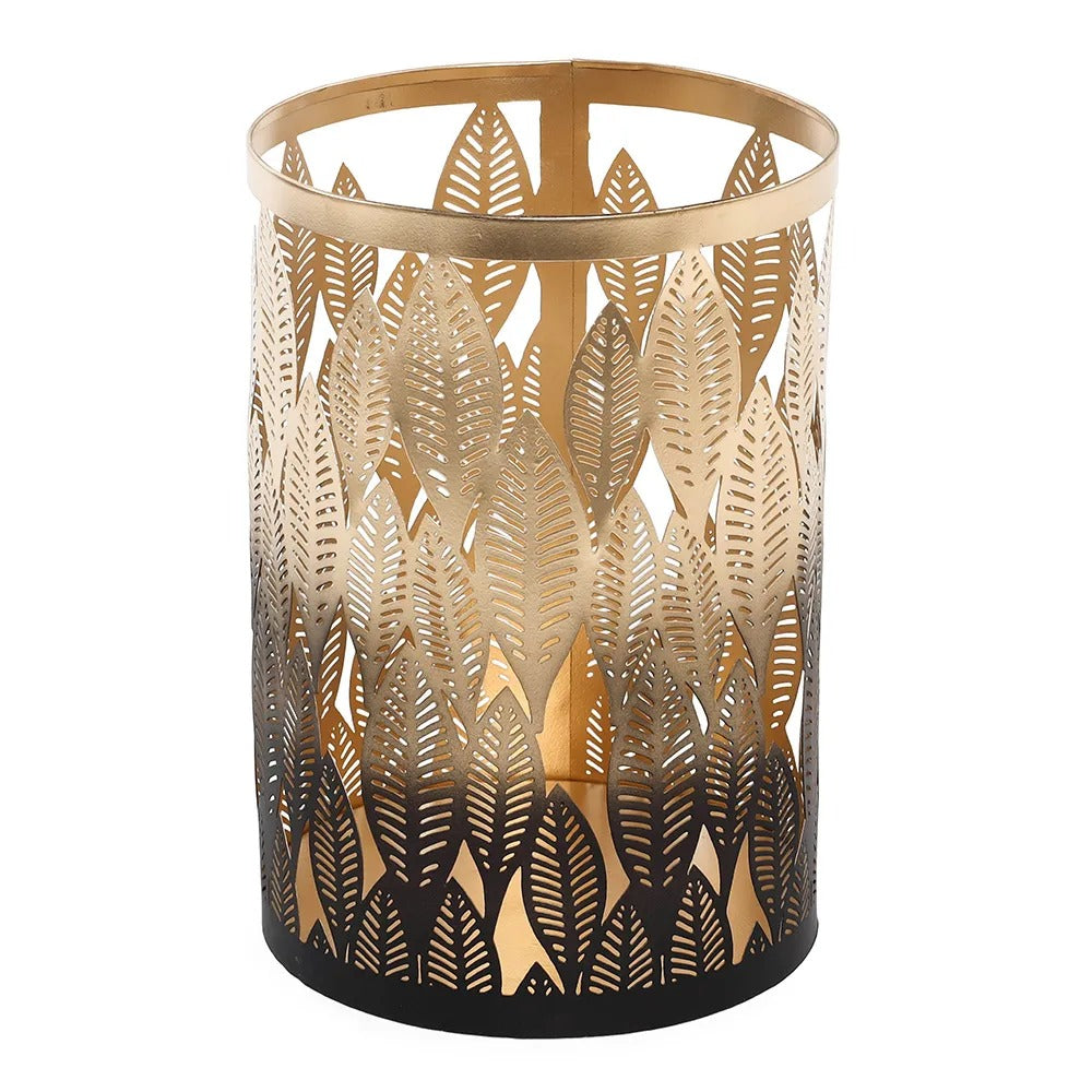 Palmed Candle Holder, Grey & Gold - Large, 13x22 cm