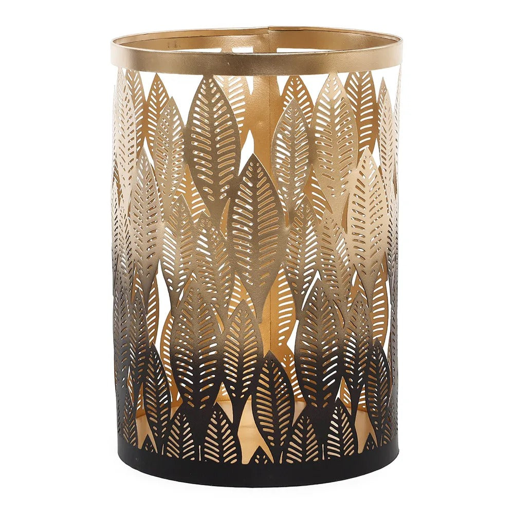 Palmed Candle Holder, Grey & Gold - Medium, 12x17 cm