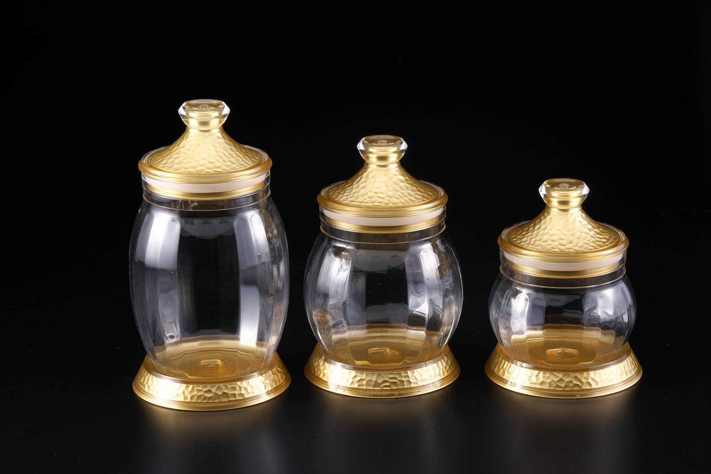 Vague Acrylic Jar Fat Belly Golden Gold Transparent Acrylic Set Of 3