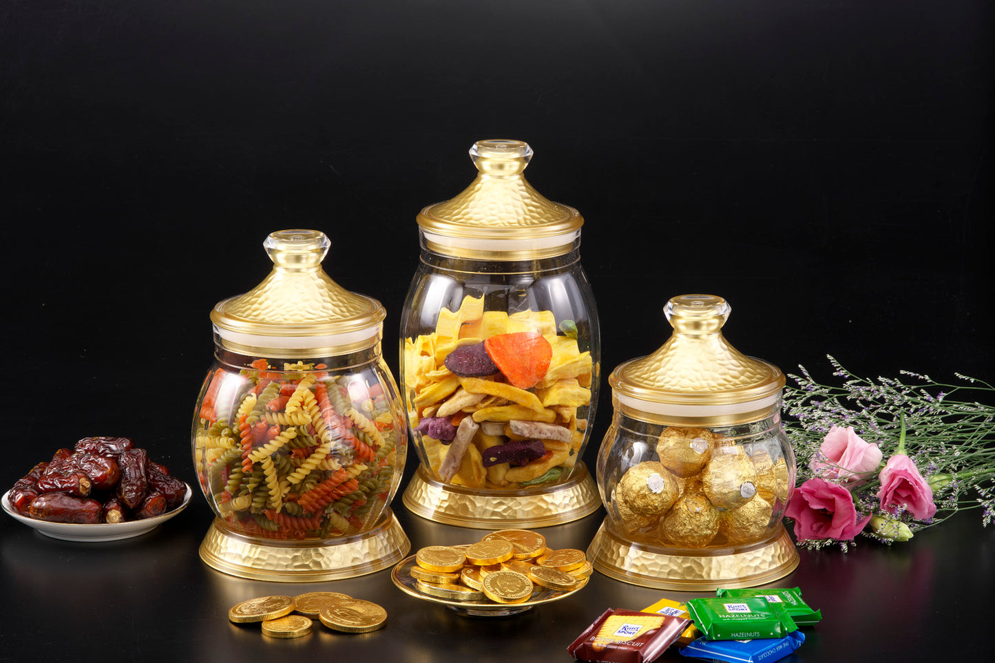 Vague Acrylic Jar Fat Belly Golden Gold Transparent Acrylic Set Of 3