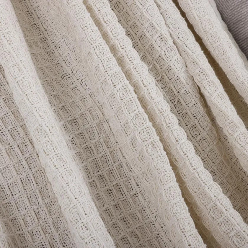 Waffle Handwoven Throw, White – 127x152 cm