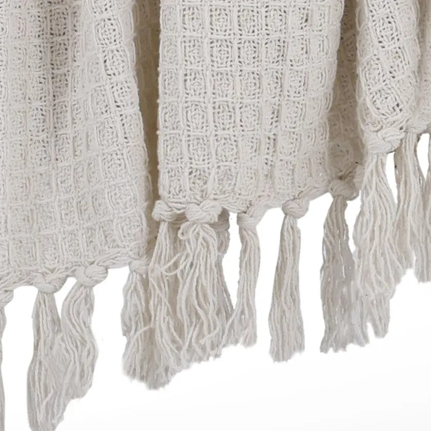 Waffle Handwoven Throw, White – 127x152 cm