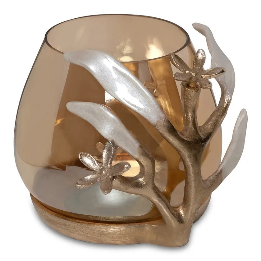 Ode Tealight Holder, Gold & Beige – 16x15 cm