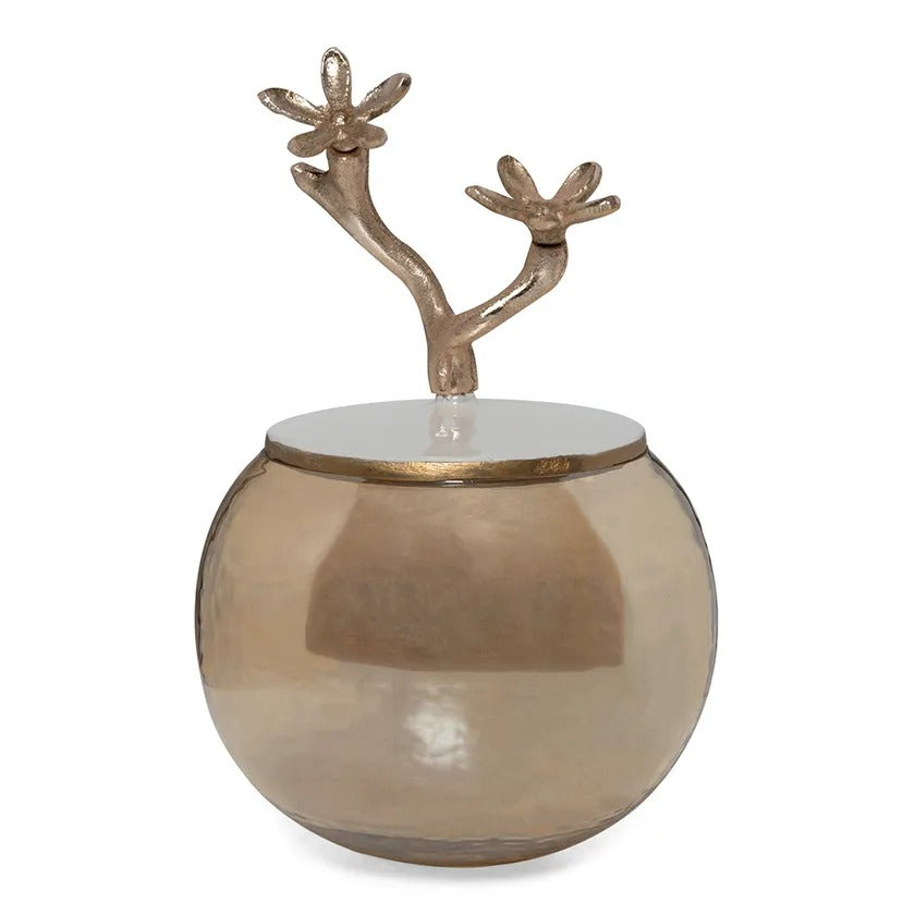 Odi Trinket Box, Gold and Beige - 15 x 15 cm
