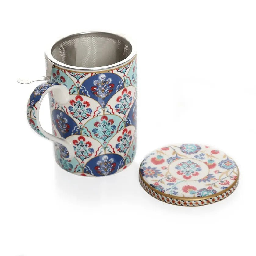 Iznik Porcelain Mug & Infuser Set, Blue - 350 ml