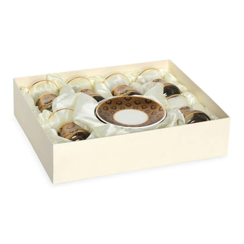 Elan Turkish Cup & Saucer, Gold & Black - Set of 6