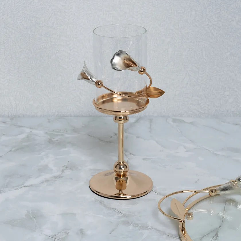 Rous Pillar Candle Holder, Gold - 11x26 cm