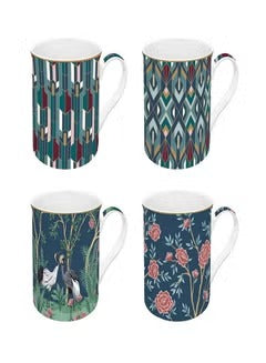 Coffee Mania Mandalay China Mugs, Multicolour - 300 ml, Set of 4