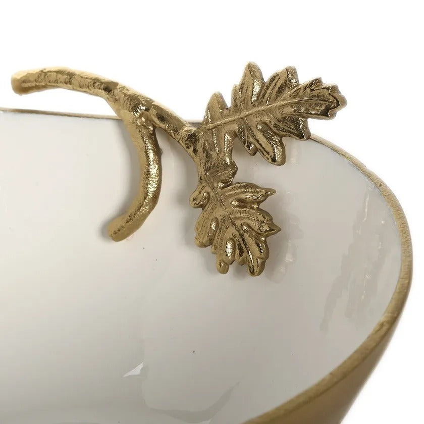 Florence Square Round Bowl, Antique Gold & White Enamel