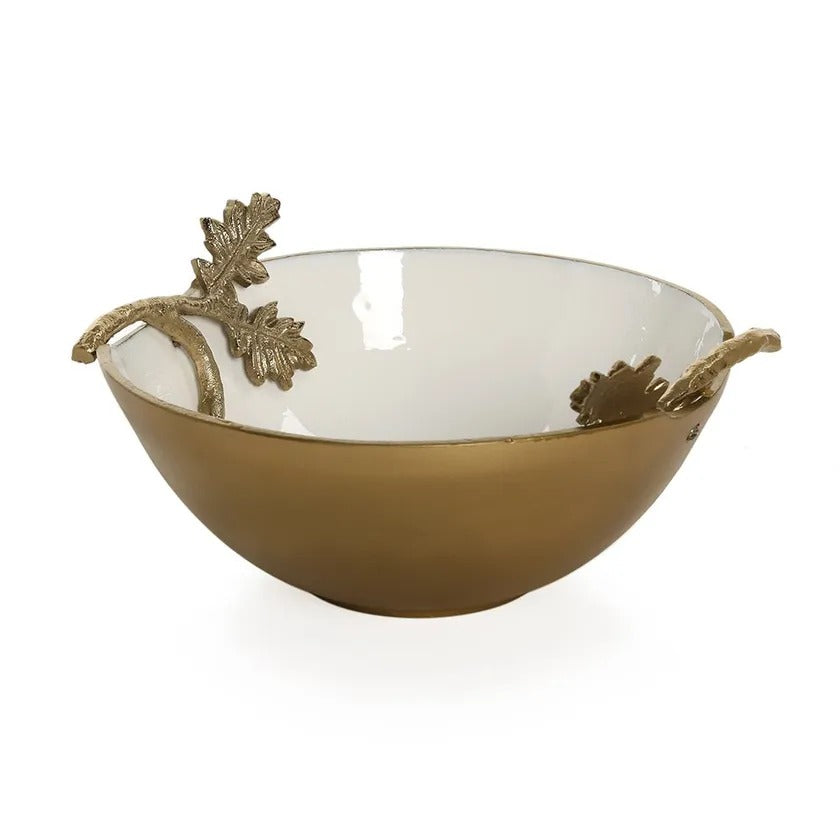 Florence Square Round Bowl, Antique Gold & White Enamel