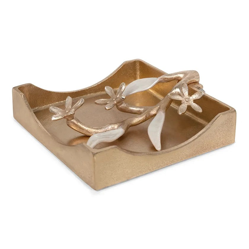 Leaf Enamel Napkin Holder, Gold – 17.5x6 cm