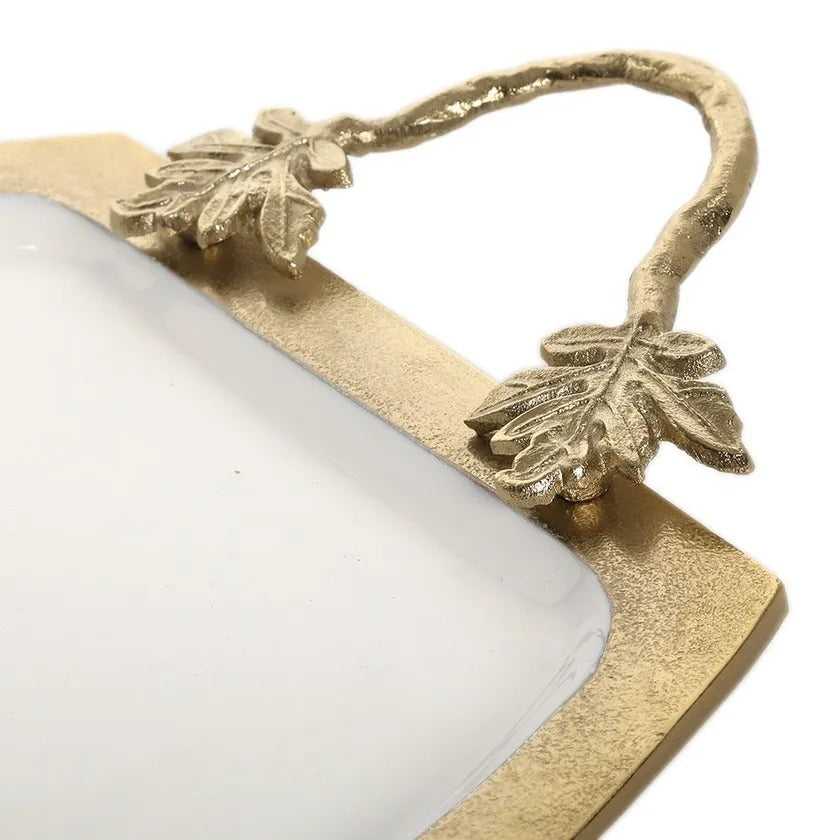 Florence Brass Tray, Antique Gold & White Enamel – Small