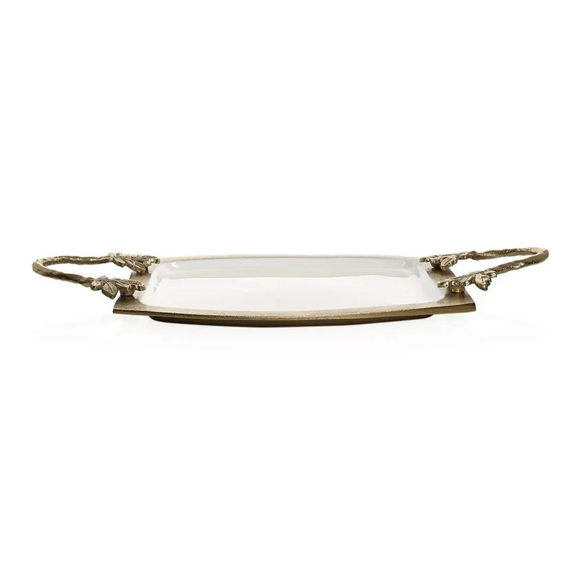 Florence Brass Tray, Antique Gold & White Enamel – Small