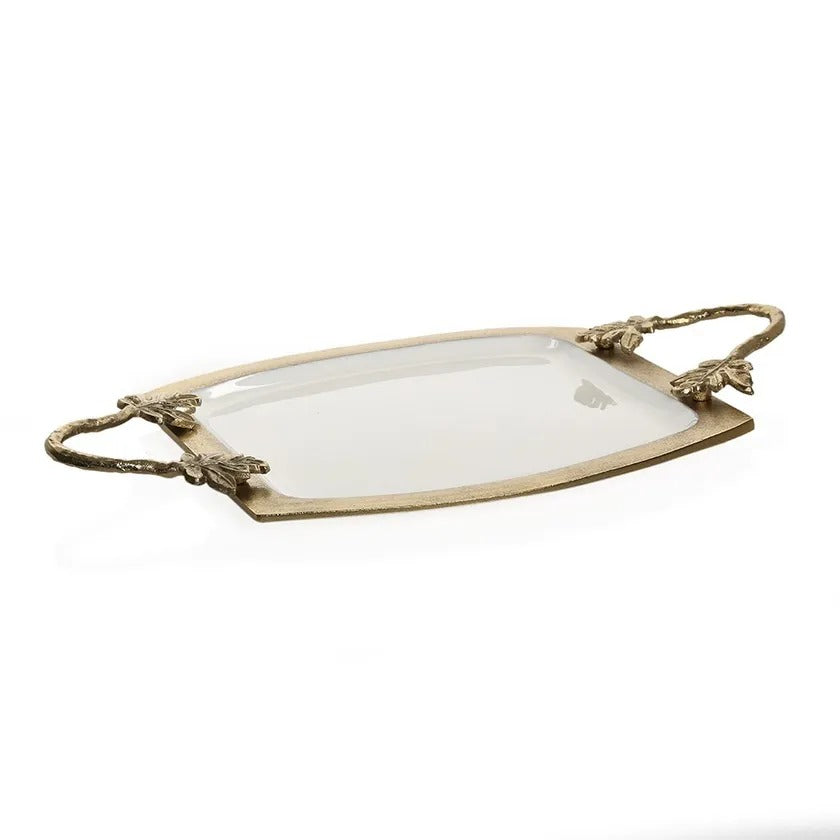 Florence Brass Tray, Antique Gold & White Enamel – Small