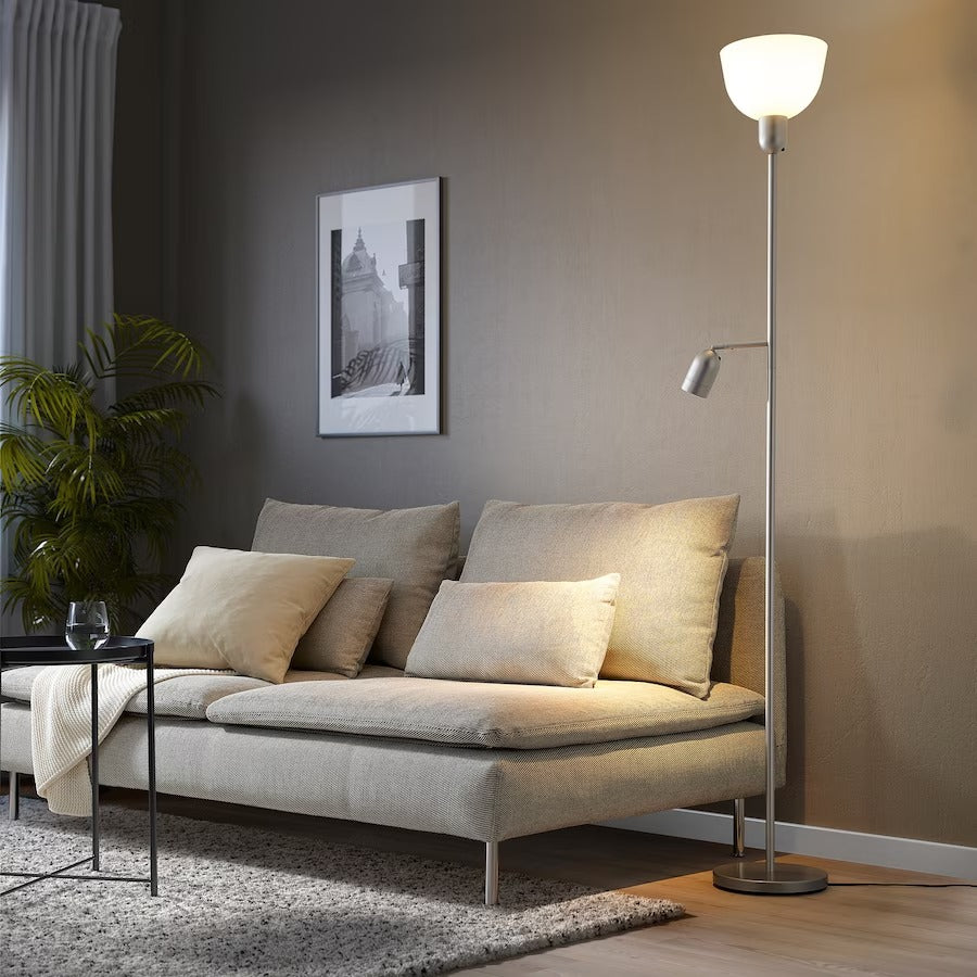 HEKTOGRAM Floor uplighter/reading lamp, silver-colour/white