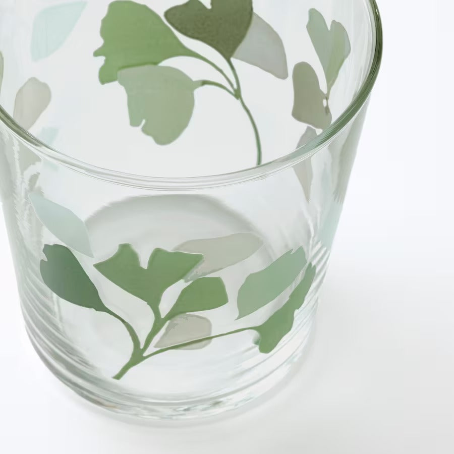 STILENLIG Glass, clear glass leaf patterned/green, 10 oz