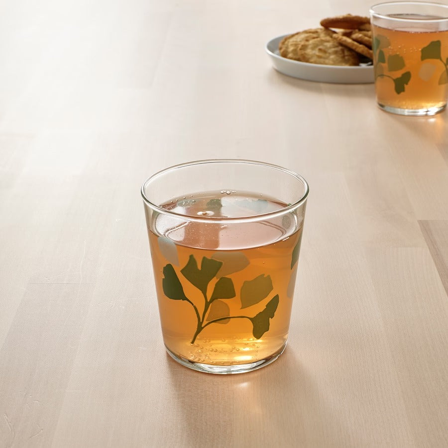 STILENLIG Glass, clear glass leaf patterned/green, 10 oz