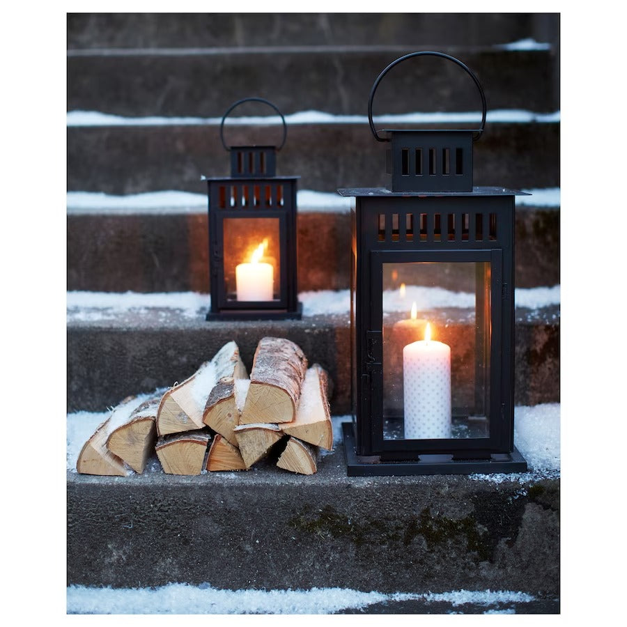BORRBY Lantern for block candle, indoor/outdoor black, 11 "