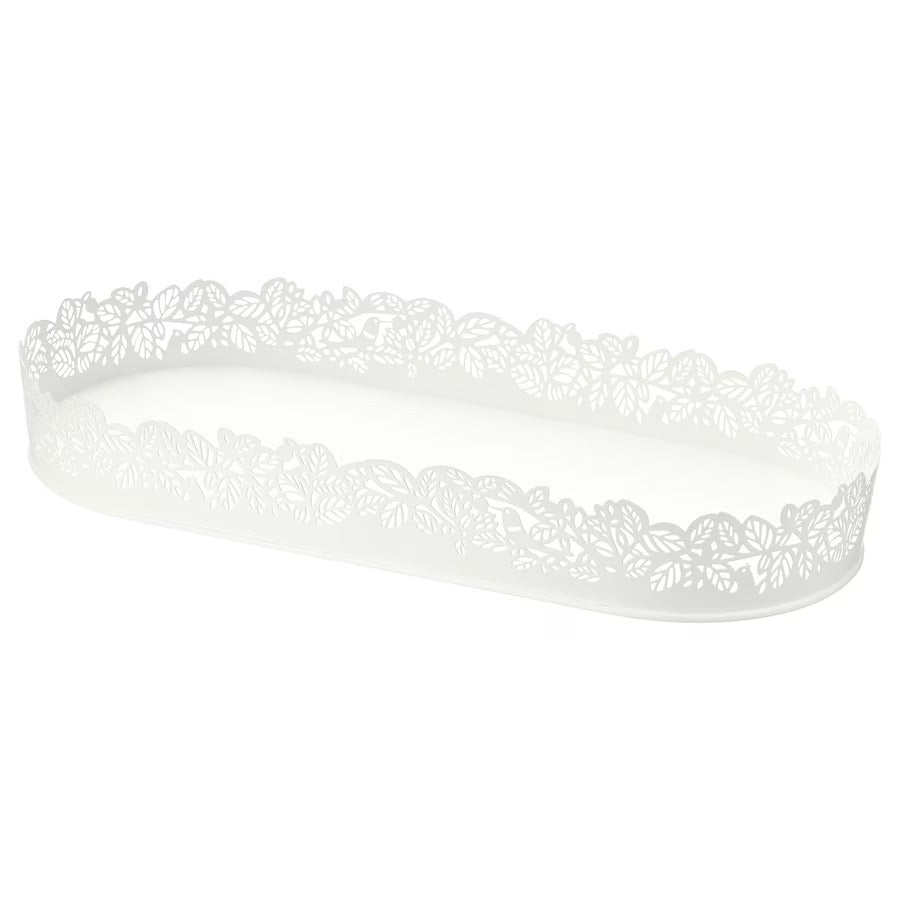 SAMVERKA Candle dish, oval white, 35x15 cm