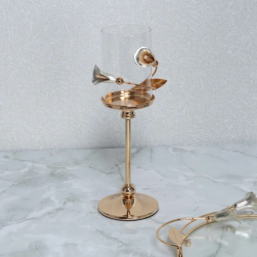 Rous Pillar Candle Holder, Gold - 11x31 cm