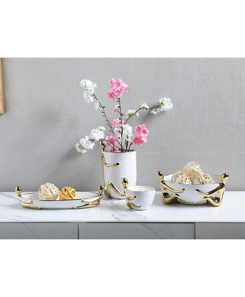 Home Embraced Vase White & Gold