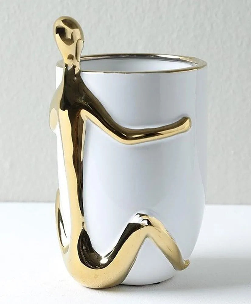 Home Embraced Vase White & Gold