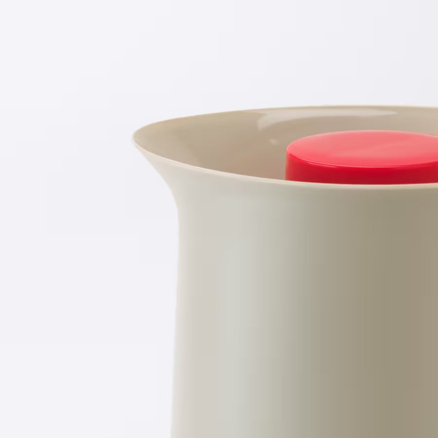 BEHÖVD Vacuum flask, beige/red, 1 l