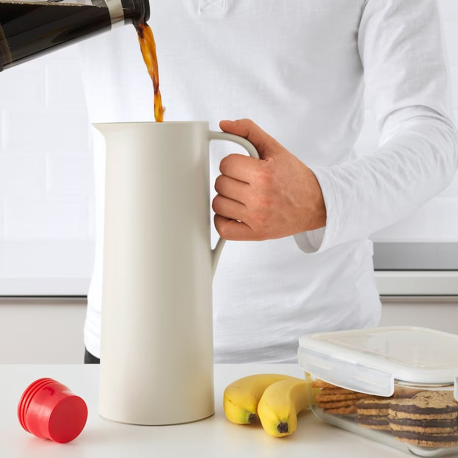 BEHÖVD Vacuum flask, beige/red, 1 l