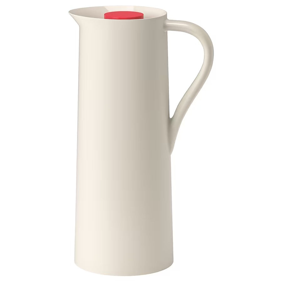 BEHÖVD Vacuum flask, beige/red, 1 l