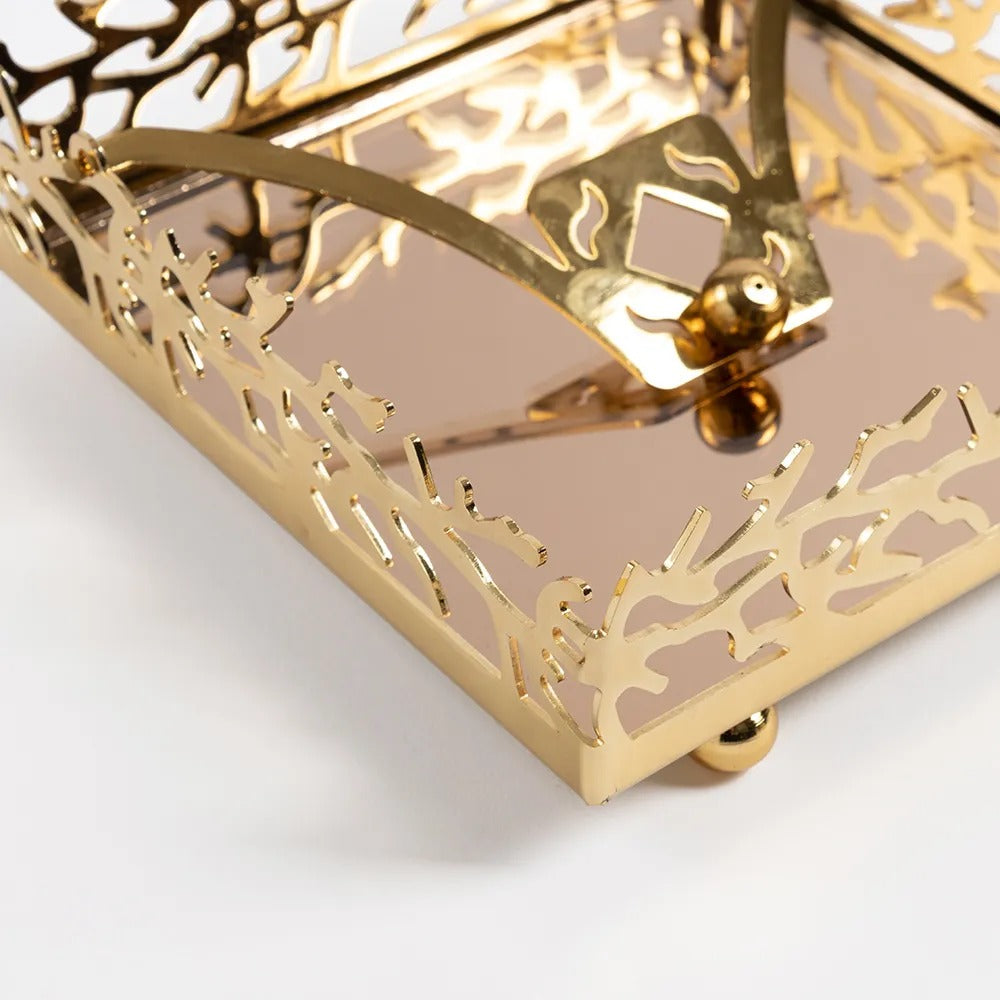 Mozaik Square Napkin Holder, Gold - 17x17 cm