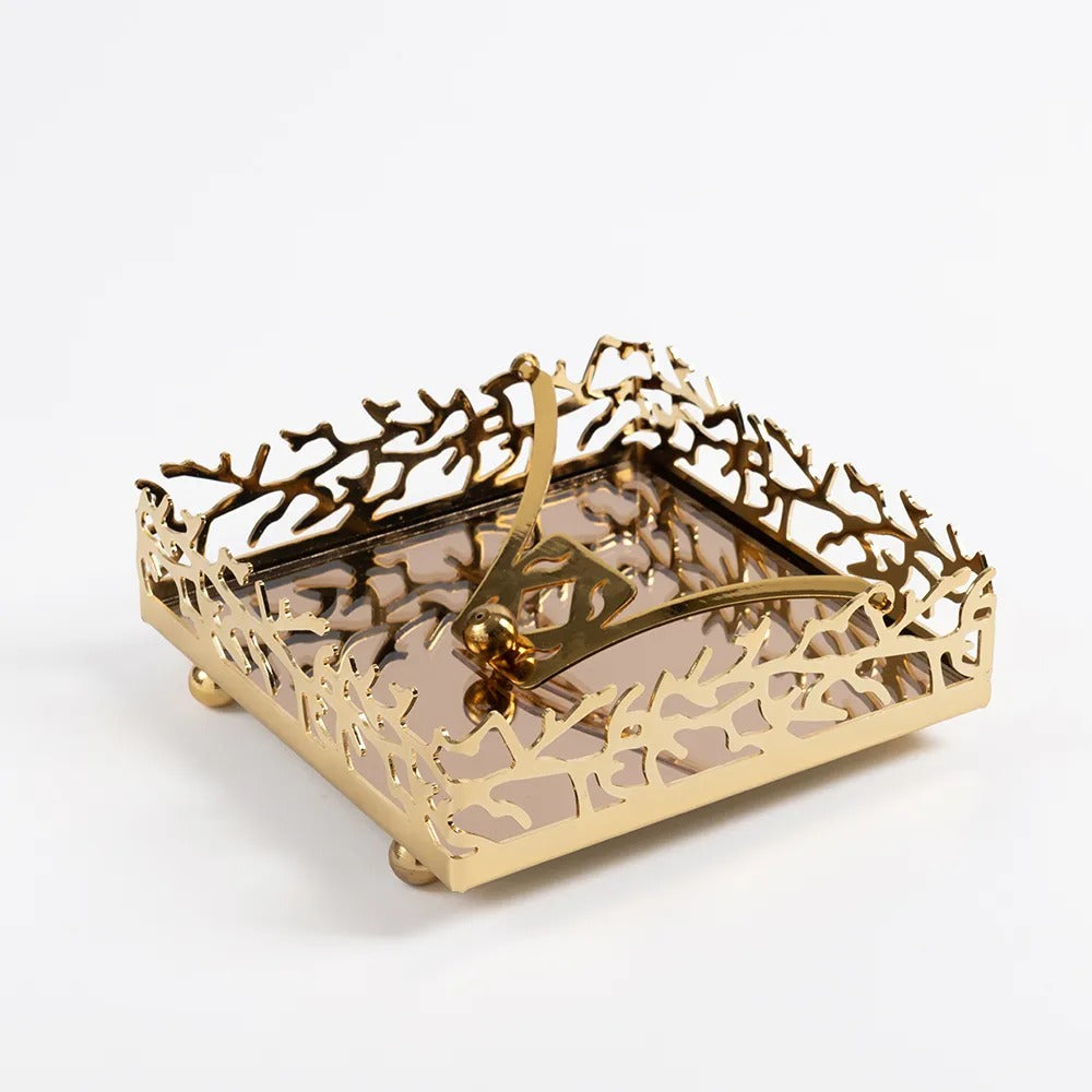 Mozaik Square Napkin Holder, Gold - 17x17 cm