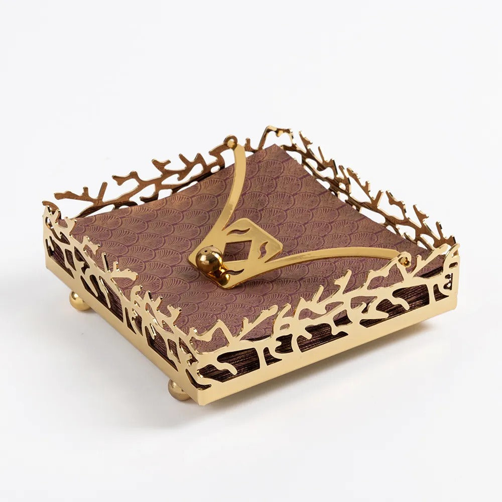 Mozaik Square Napkin Holder, Gold - 17x17 cm