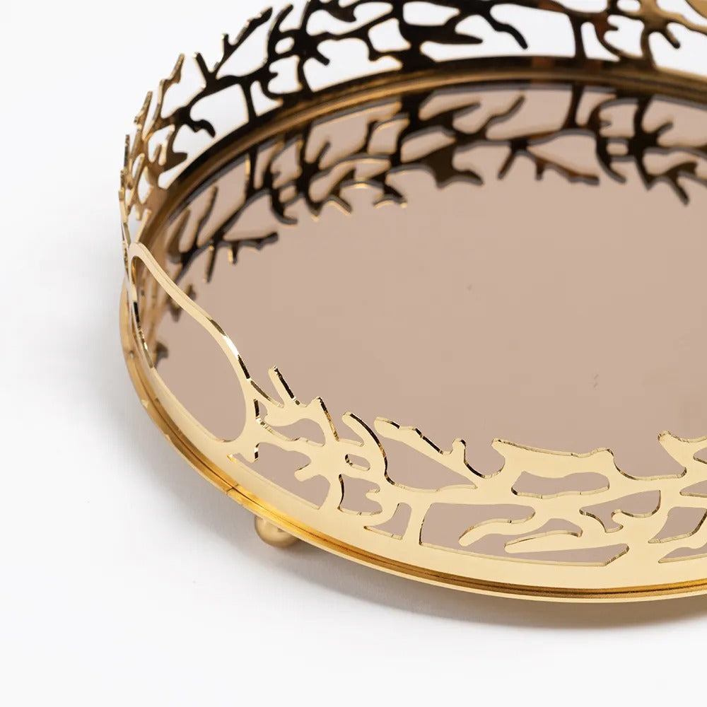 Mozaik Round Tray, Gold - 28 cm