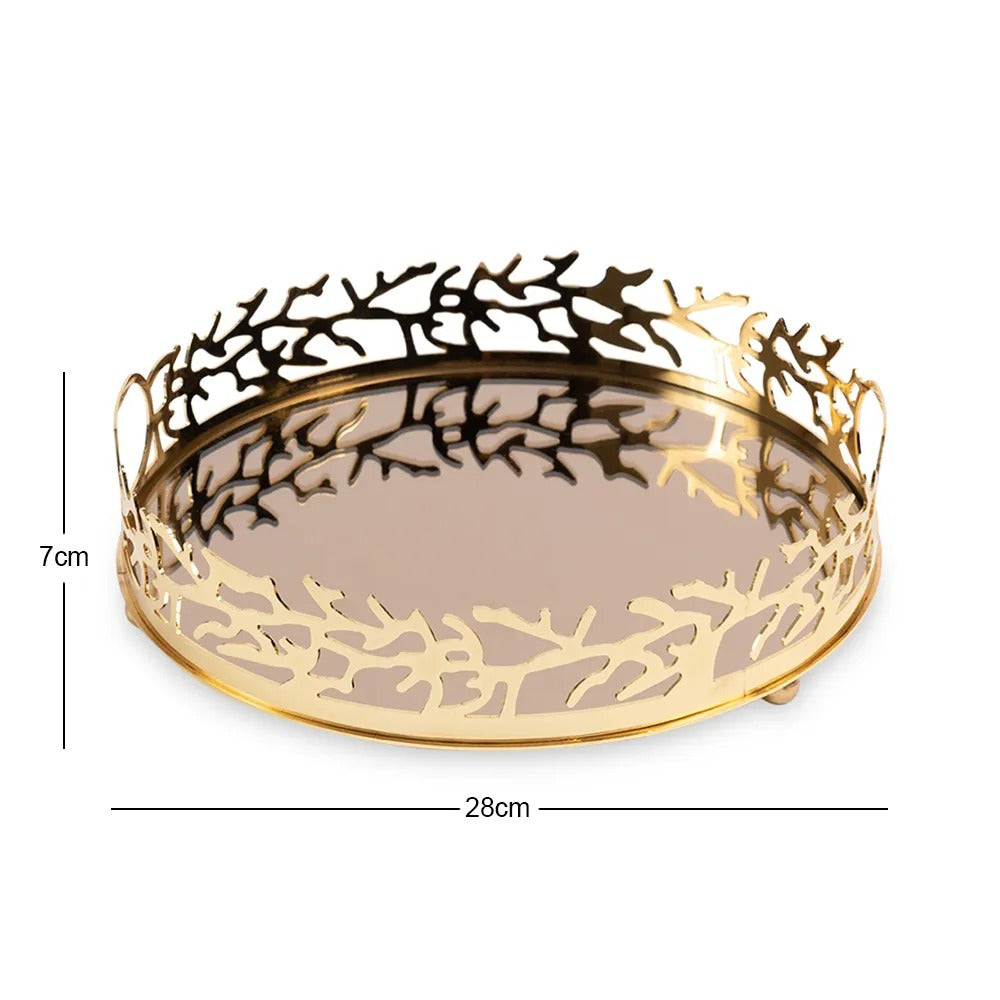 Mozaik Round Tray, Gold - 28 cm