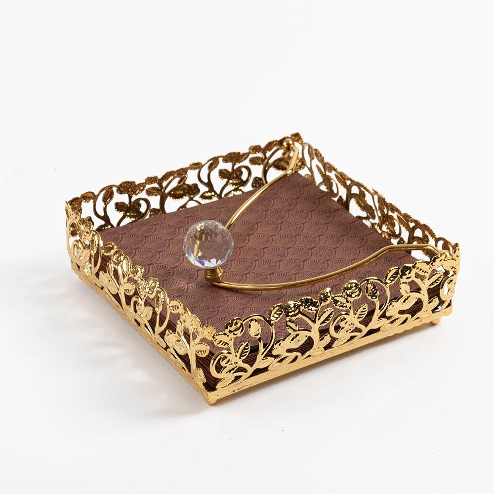 Roza Square Metal Napkin Holder, Gold - 20x20 cm