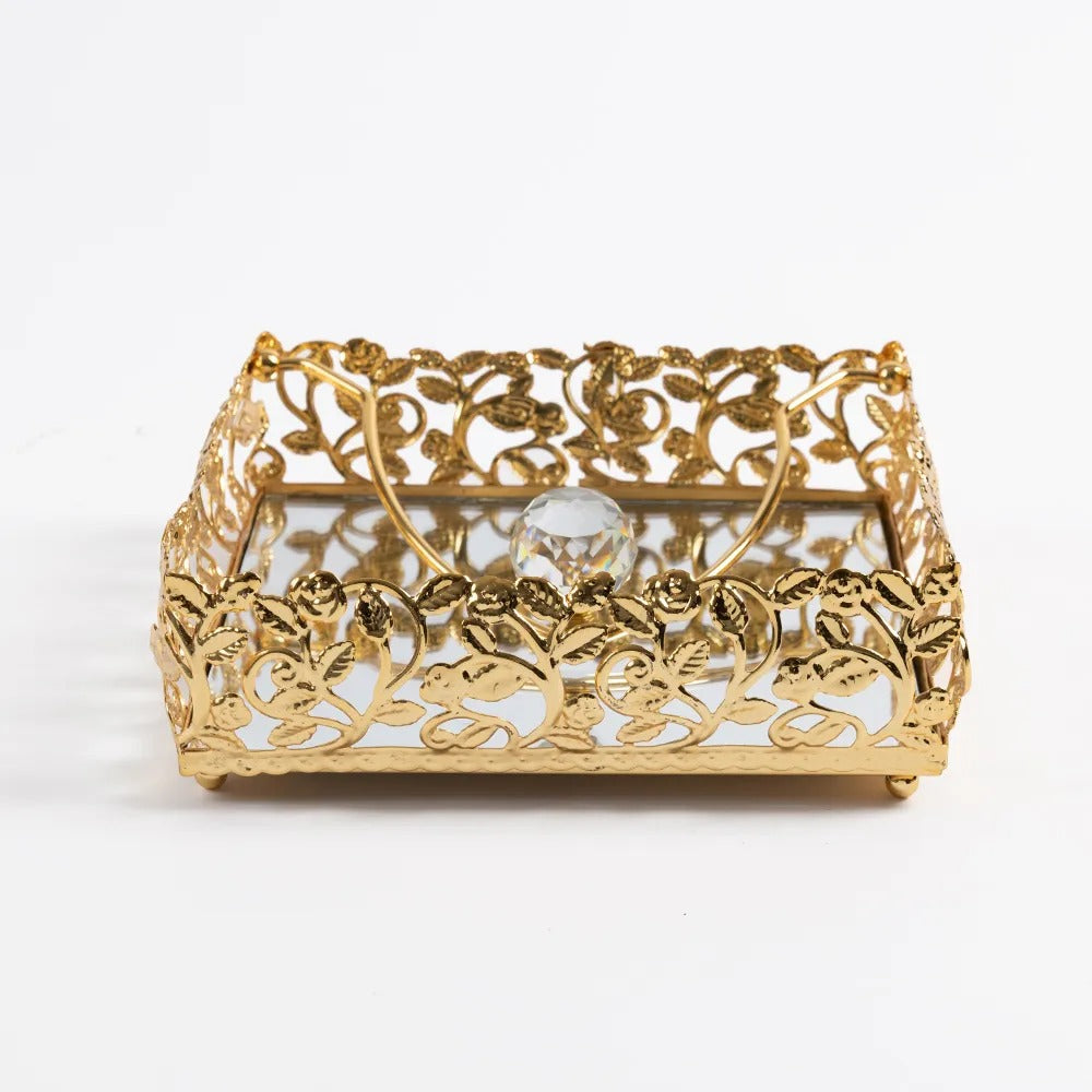 Roza Square Metal Napkin Holder, Gold - 20x20 cm