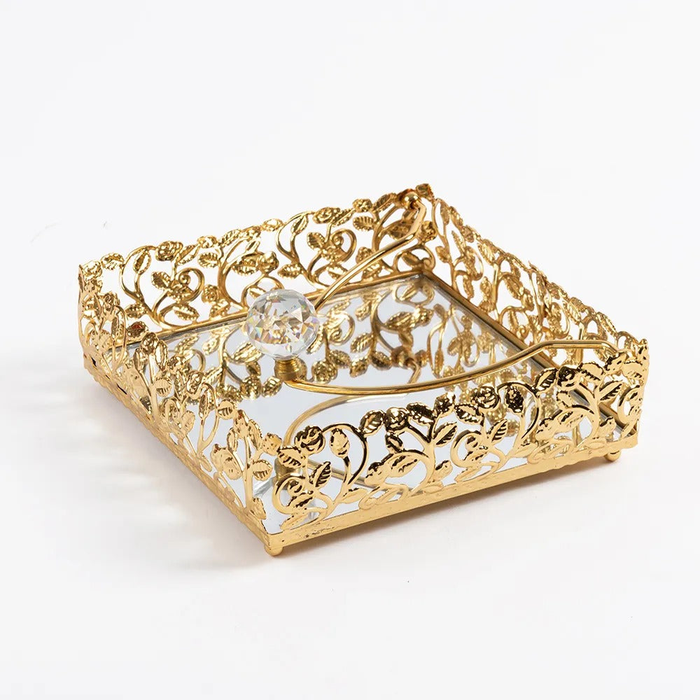 Roza Square Metal Napkin Holder, Gold - 20x20 cm