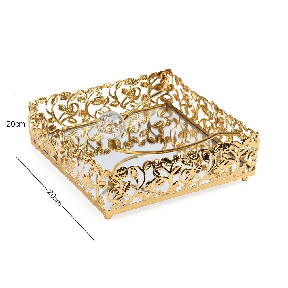 Roza Square Metal Napkin Holder, Gold - 20x20 cm