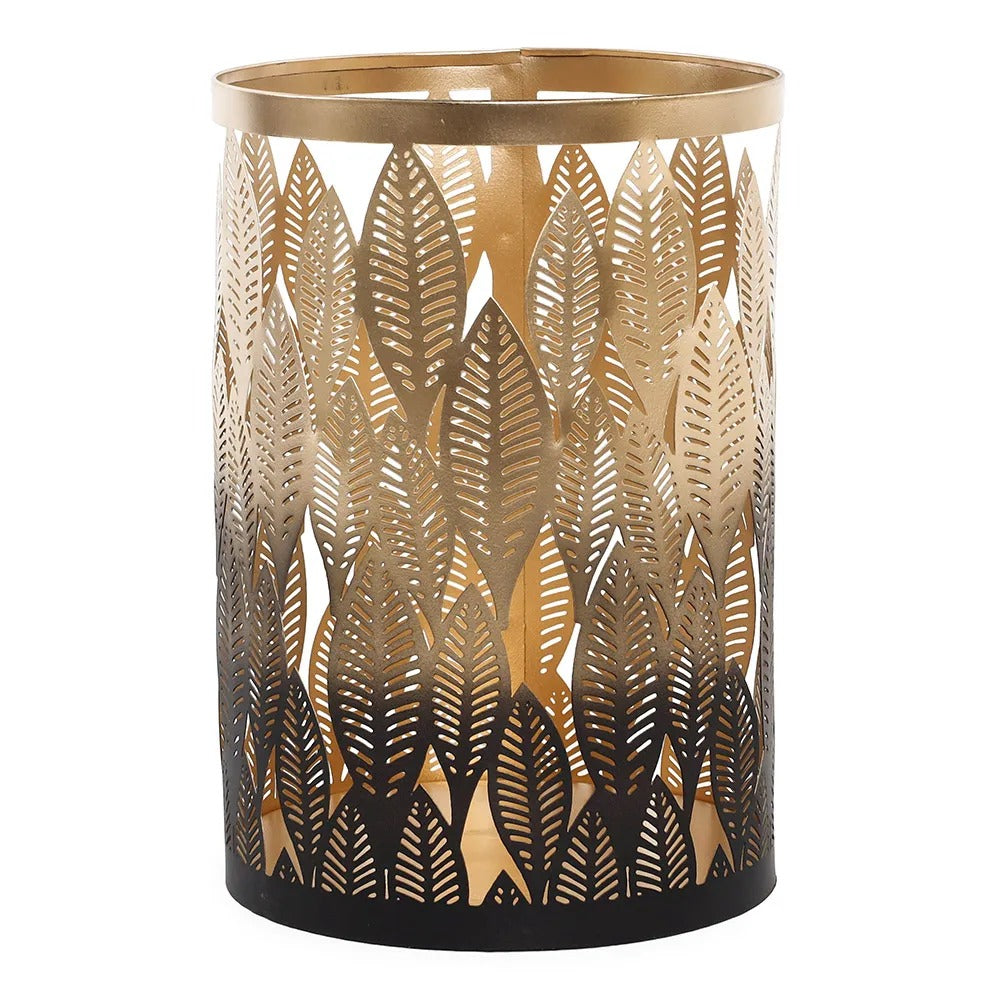 Palmed Candle Holder, Grey & Gold - Large, 13x22 cm