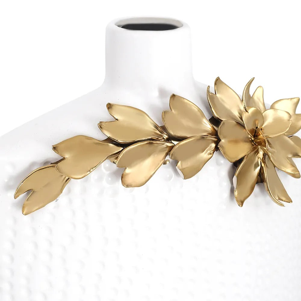 Petal Vase, White & Gold - 23x40 cm