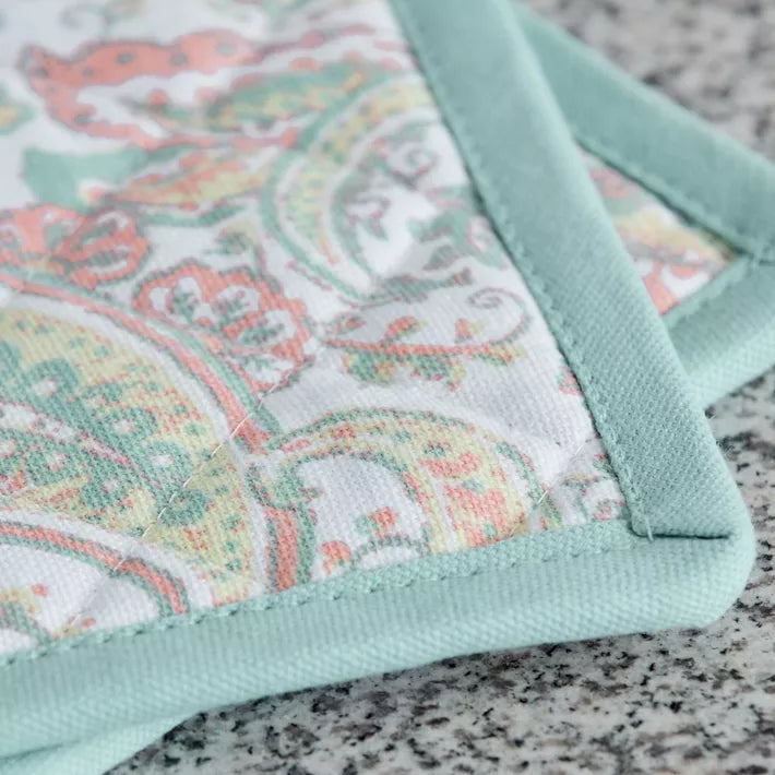Pastel Paisley Potholder and Oven Mitten