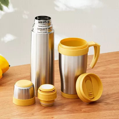 Stainless Steel Flask and Travel Mug Set