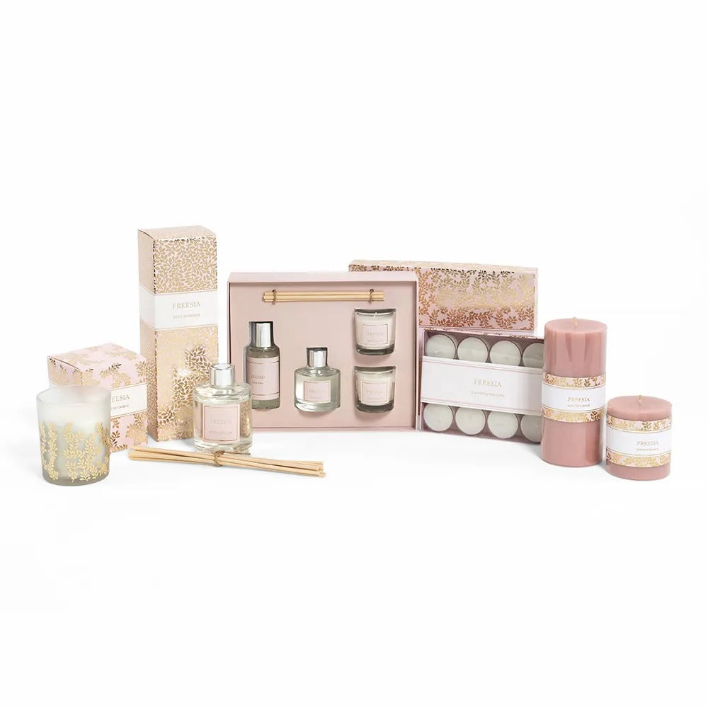 12-Piece Freesia Tealight Candle Set, Pink