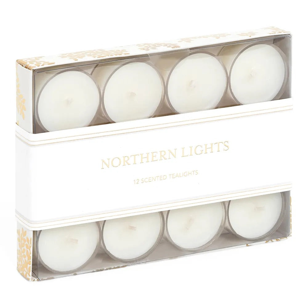 12-Piece Northern Light Tealight Candle Set, White