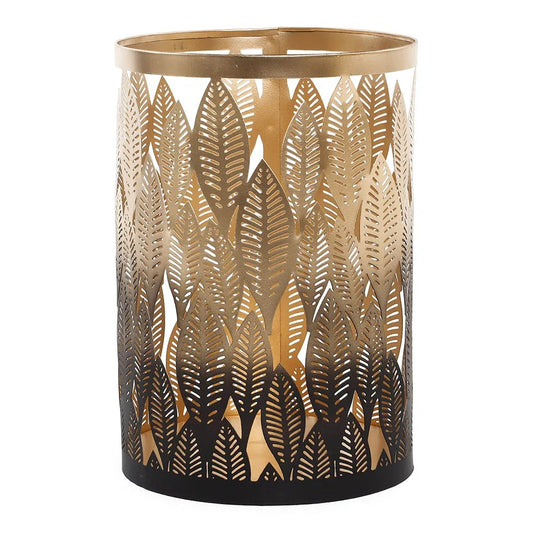 Palmed Candle Holder, Grey & Gold - Medium, 12x17 cm
