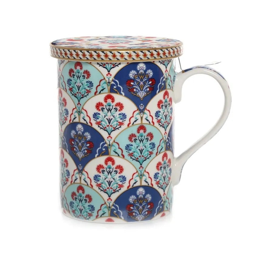 Iznik Porcelain Mug & Infuser Set, Blue - 350 ml
