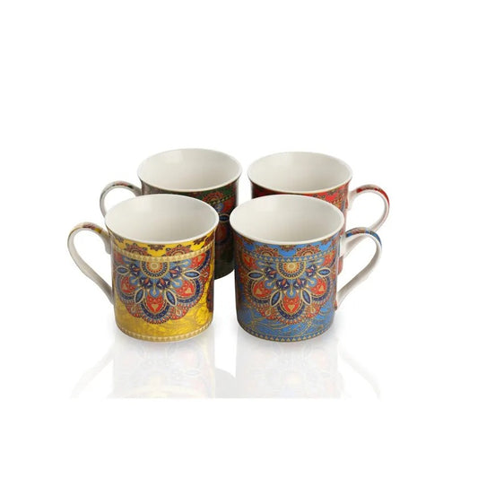Geometric Porcelain Mug Gift Set - 4 Pieces, Multicolour, 300 ml
